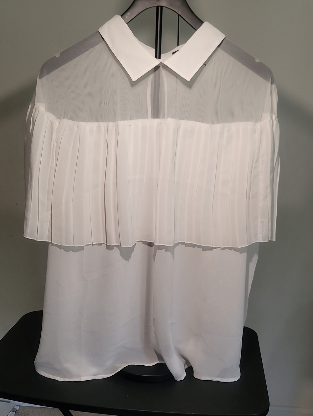 Ashley Stewart White Pleated Overlay Collared Blouse